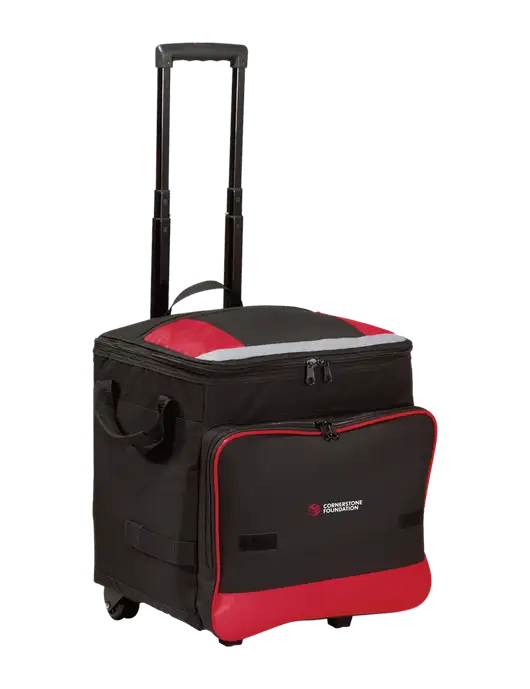 Red Rolling Cooler w/Cornerstone Foundation logo