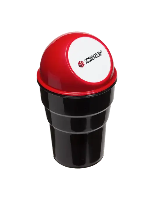 Red Car Cup Holder Trash Can w/Cornerstone Foundation logo