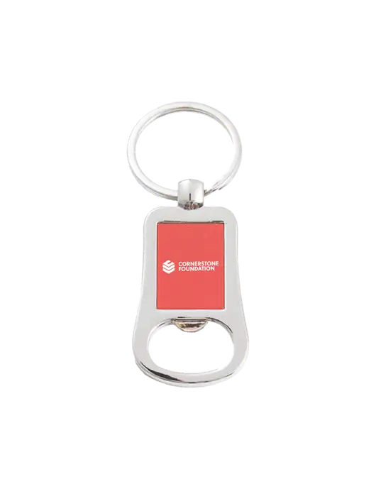 Silver & Red Bottle Opener Keychain w/Cornerstone Foundation logo