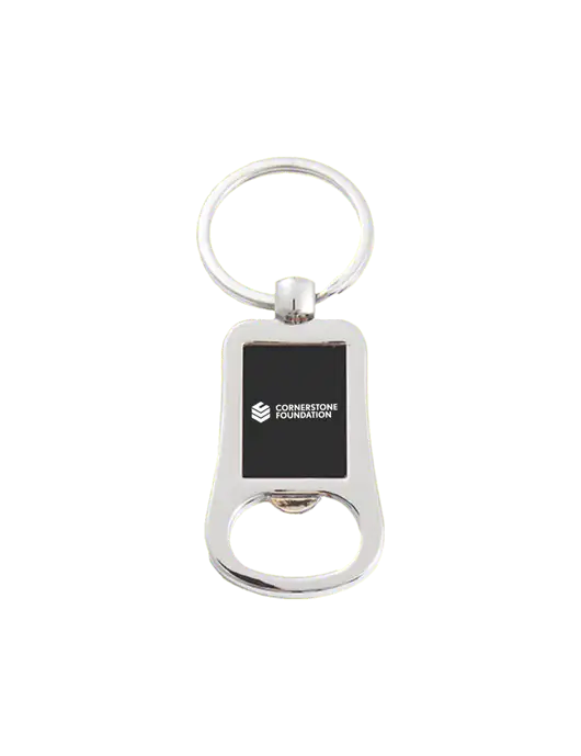 Silver & Black Bottle Opener Keychain w/Cornerstone Foundation logo