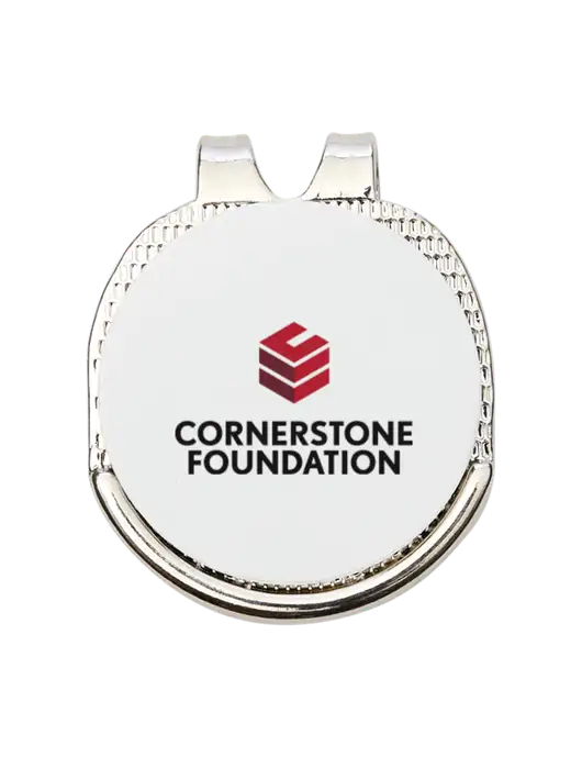 Antique Silver Hat Clip w/Golf Ball Marker w/Cornerstone Foundation Logo
