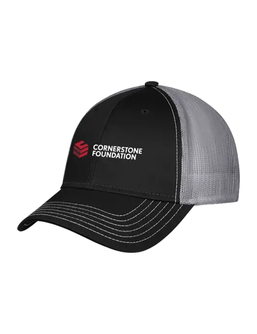 Black & Grey Mesh Trucker Cap Snap Back w/Cornerstone Foundation logo
