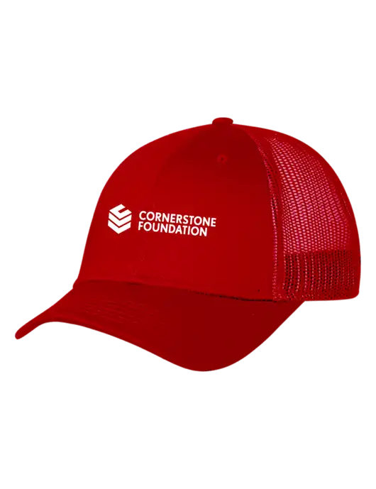 Red Mesh Trucker Cap Snap Back w/Cornerstone Foundation logo