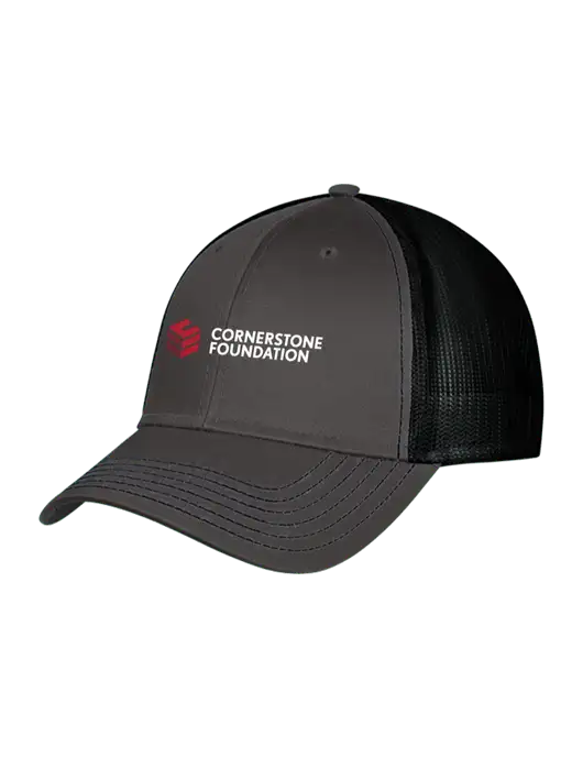 Charcoal & Black Mesh Trucker Cap Snap Back w/Cornerstone Foundation logo