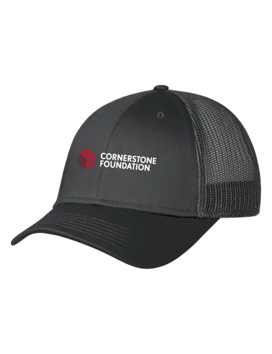 Charcoal Mesh Trucker Cap Snap Back w/Cornerstone Foundation logo