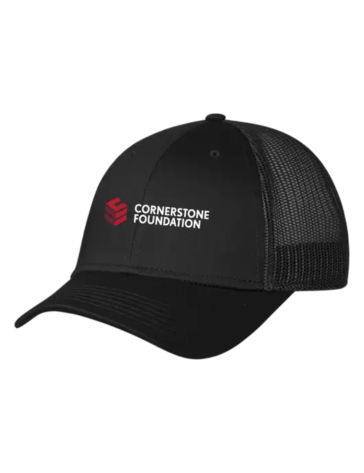 Black Mesh Trucker Cap Snap Back w/Cornerstone Foundation logo