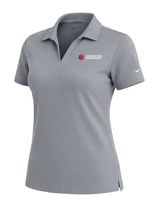 NIKE Medium Grey Womens Dri-Fit Micro Pique Polo w/Cornerstone Foundation logo