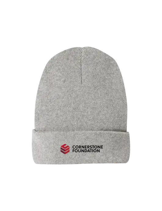 Recycled Light Heather Grey Beanie w/Cornerstone Foundation logo