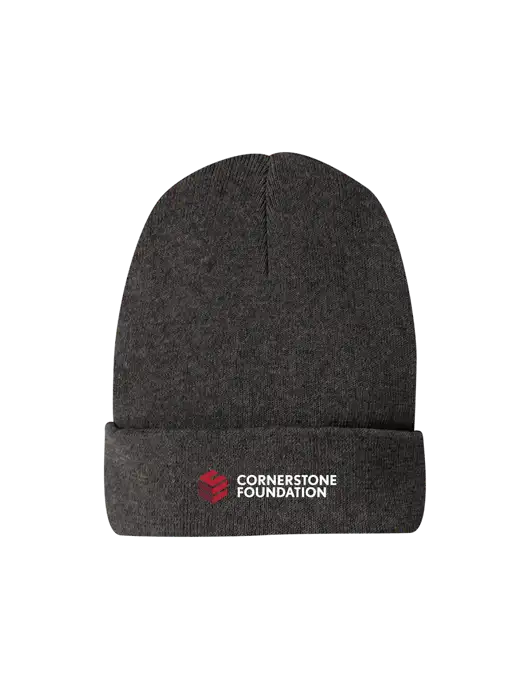 Recycled Charcoal Heather Beanie w/Cornerstone Foundation logo