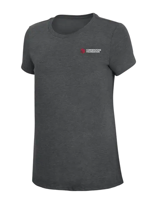 Womens Simply Soft Charcoal 4.5oz Poly/Combed Ring Spun Cotton T-Shirt w/Cornerstone Foundation logo