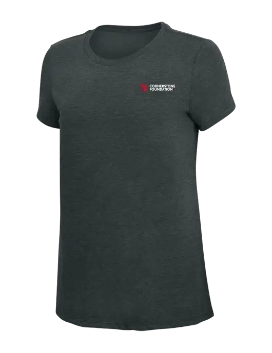 Womens Simply Soft Black Frost 4.5oz Poly/Combed Ring Spun Cotton T-Shirt w/Cornerstone Foundation logo