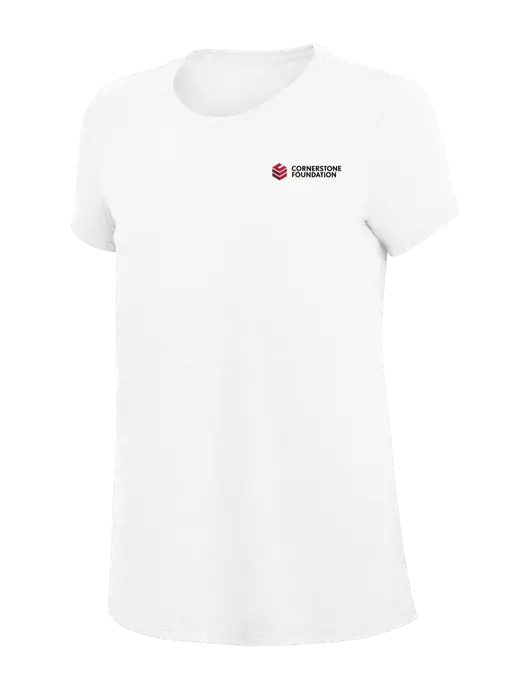 Womens Simply Soft White 4.5oz Poly/Combed Ring Spun Cotton T-Shirt
 w/Cornerstone Foundation logo