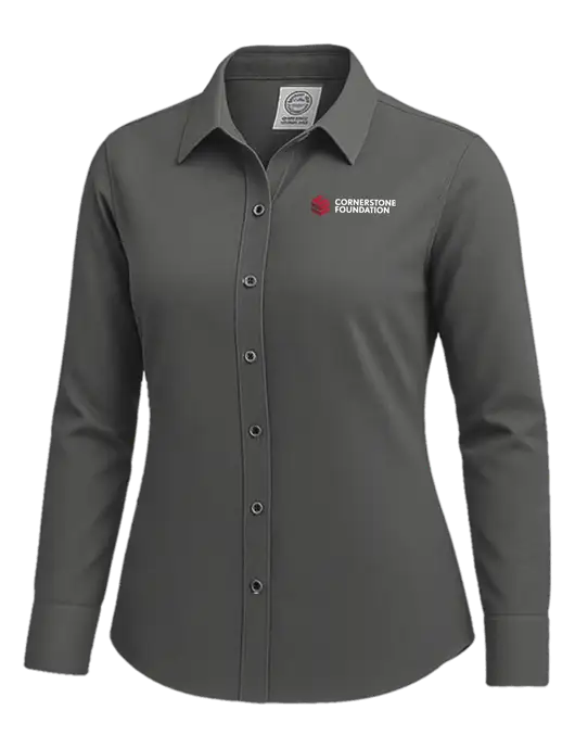 Brooks Brothers Womens Dark Grey Wrinkle-Free Stretch Nailhead Shirt w/Cornerstone Foundation logo