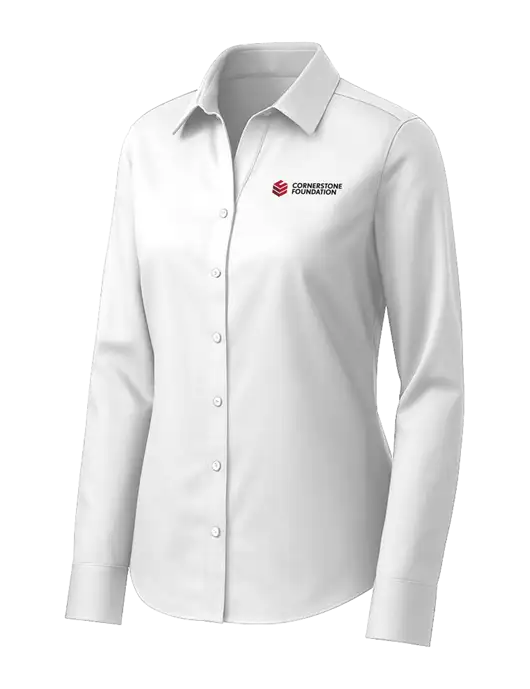 Brooks Brothers Womens White Wrinkle-Free Stretch Pinpoint Shirt w/Cornerstone Foundation logo