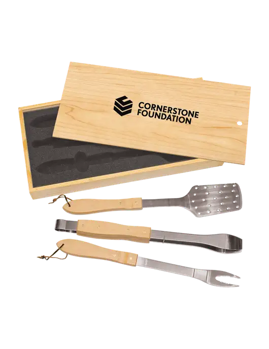 Wood BBQ Gift Set w/Cornerstone Foundation logo
