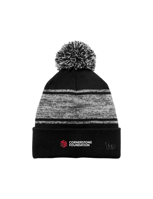 New Era Black/Charcoal Knit Chilled Pom Beanie w/Cornerstone Foundation logo
