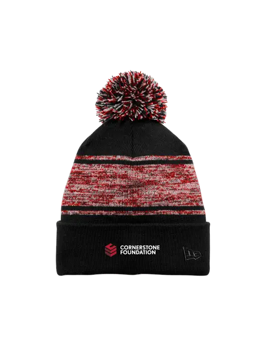 New Era Black/Red Knit Chilled Pom Beanie w/Cornerstone Foundation logo