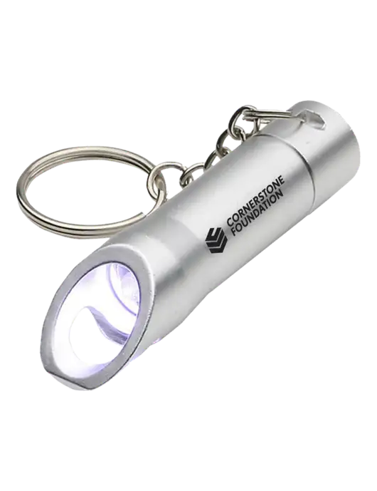 Silver Pocket LED Flashlight with Bottle Opener & Keychain w/Cornerstone Foundation logo