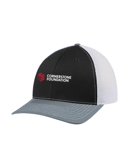 Richardson Adjustable Snapback Original 112 Trucker Cap Black/Light Heather Grey/White Mesh w/Cornerstone Foundation logo