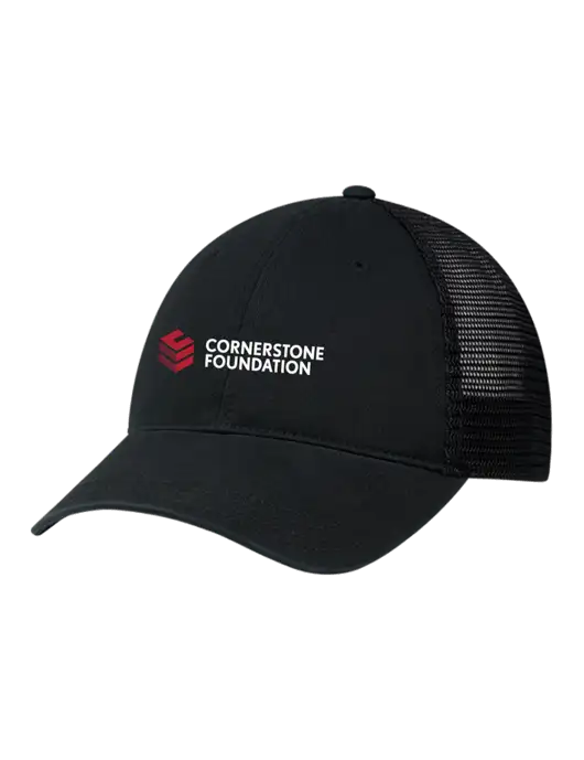 Richardson 111 Garment Washed Trucker Cap Black w/Black Mesh w/Cornerstone Foundation logo