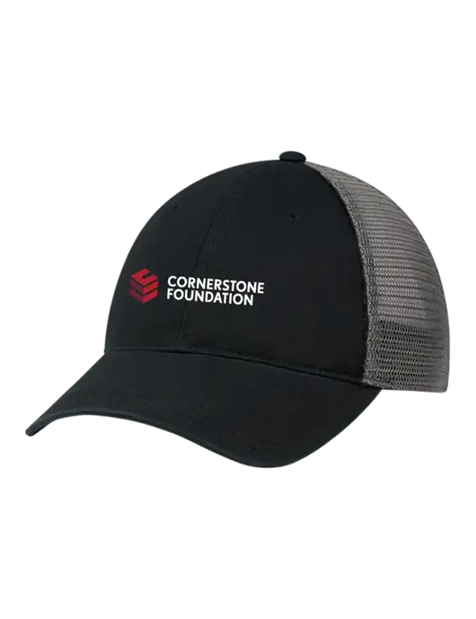 Richardson 111 Garment Washed Trucker Cap Black w/Charcoal Mesh w/Cornerstone Foundation logo