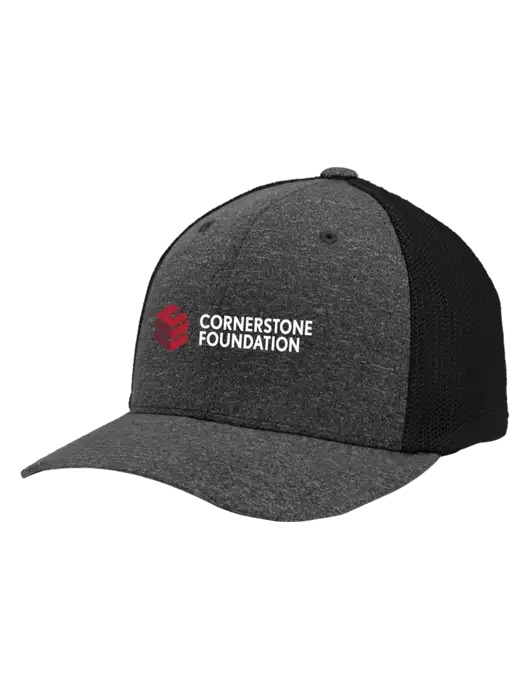 Flexfit Black/Dark Charcoal Heather Melange Mesh Back Trucker Cap w/Cornerstone Foundation logo