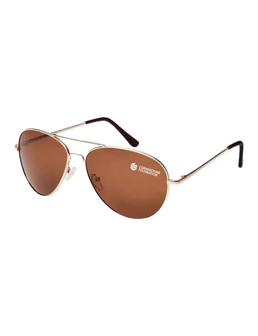 Aviator Coffee Brown with Gold Sunglasses  w/Cornerstone Foundation logo