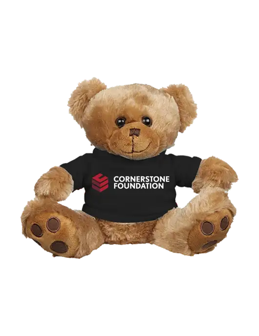 8 1/2 Cuddly Brown Bear With Black T-Shirt w/Cornerstone Foundation logo