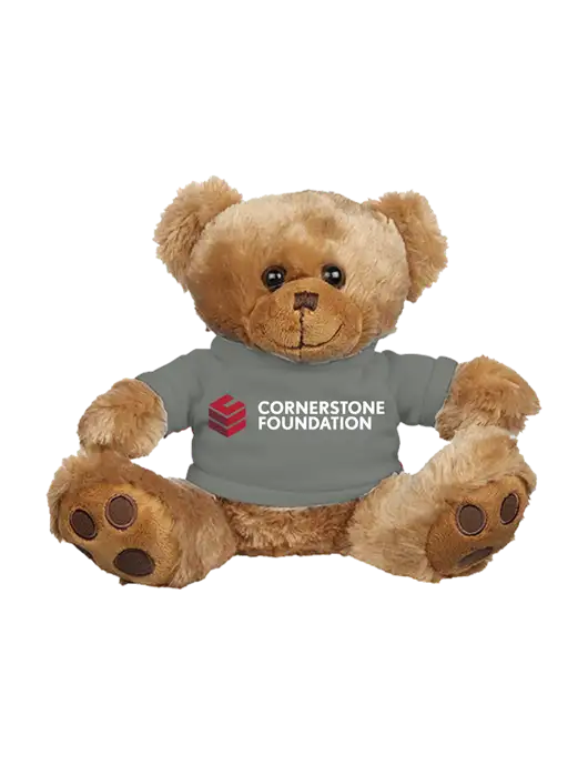 8 1/2 Cuddly Brown Bear With Heather Grey T-Shirt w/Cornerstone Foundation logo