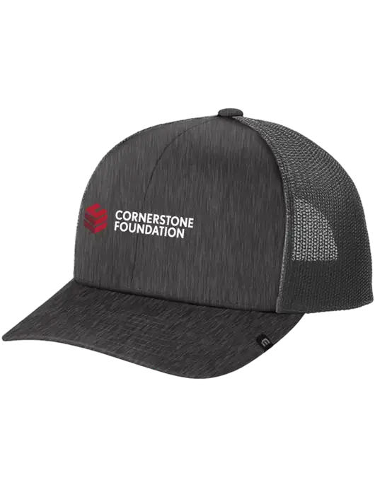 TravisMathew Very Dark Grey Heather Cruz Trucker Cap w/Cornerstone Foundation logo
