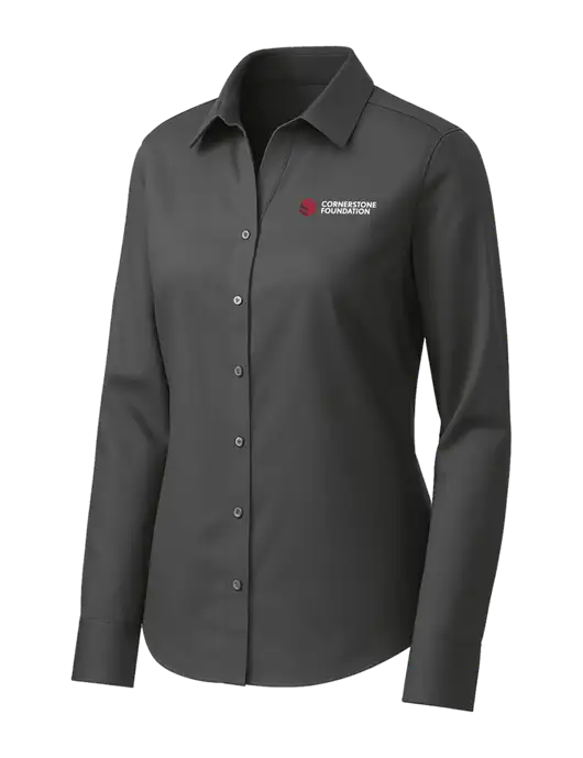 Brooks Brothers Womens Dark Grey Wrinkle-Free Stretch Pinpoint Shirt w/Cornerstone Foundation logo