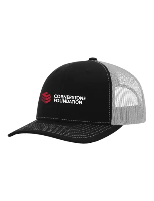Richardson Adjustable Snapback Original 112 Trucker Cap Black w/White Mesh w/Cornerstone Foundation logo