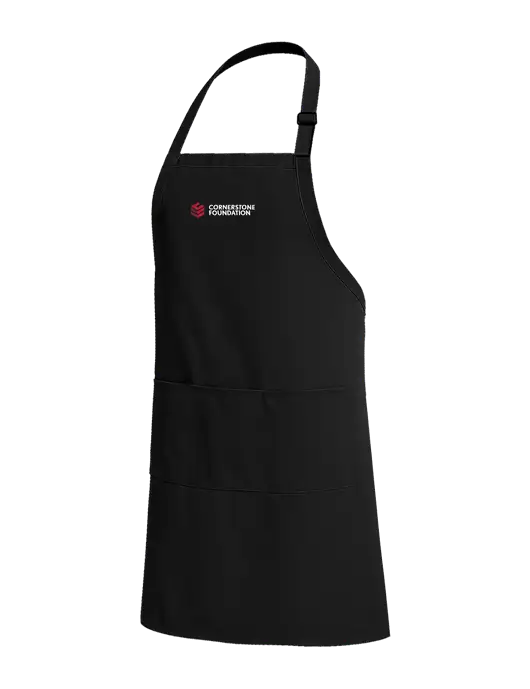 Easy Care Extra Long Bib Black Apron with Stain Release w/Cornerstone Foundation logo