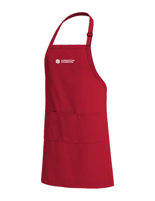 Easy Care Extra Long Bib Red Apron with Stain Release w/Cornerstone Foundation logo