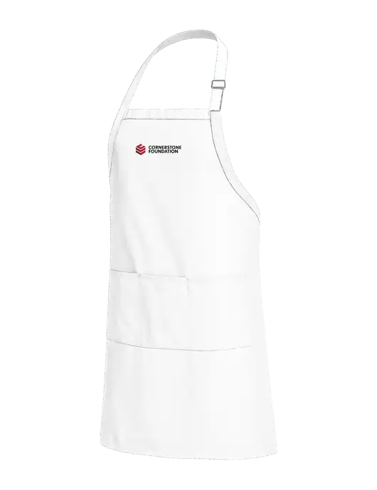 Easy Care Extra Long Bib White Apron with Stain Release w/Cornerstone Foundation logo