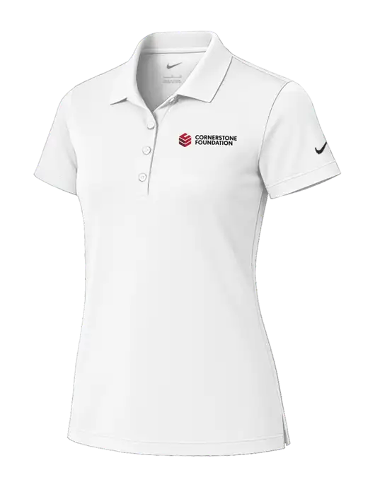 Nike Womens White Tech Basic Dri-FIT Polo
 w/Cornerstone Foundation logo