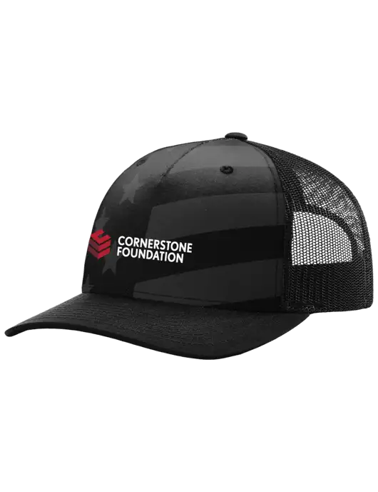 Richardson Five Panel Stars and Stripes Trucker Cap w/Cornerstone Foundation logo