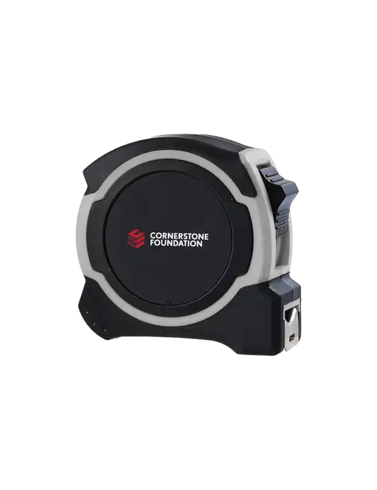 Light Grey and Black Pro Tape Measure, 25'
 w/Cornerstone Foundation logo