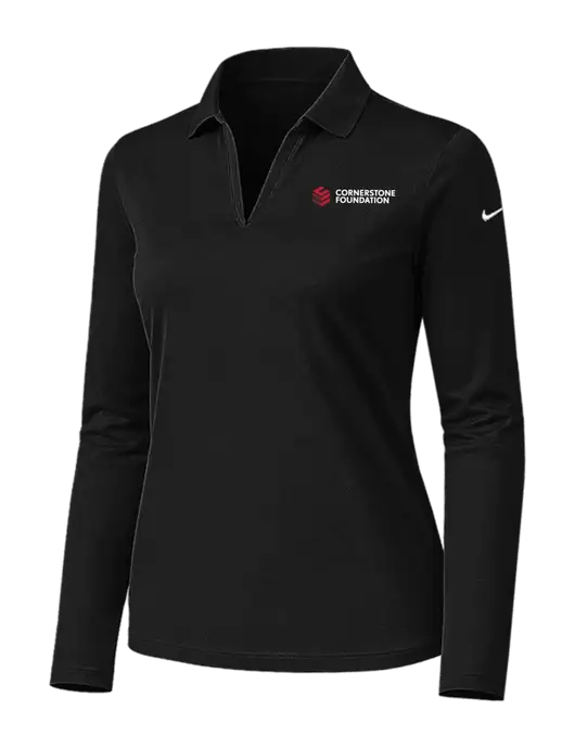 Nike Womens Black Dri-FIT Micro Pique 2.0 Long Sleeve Polo w/Cornerstone Foundation logo