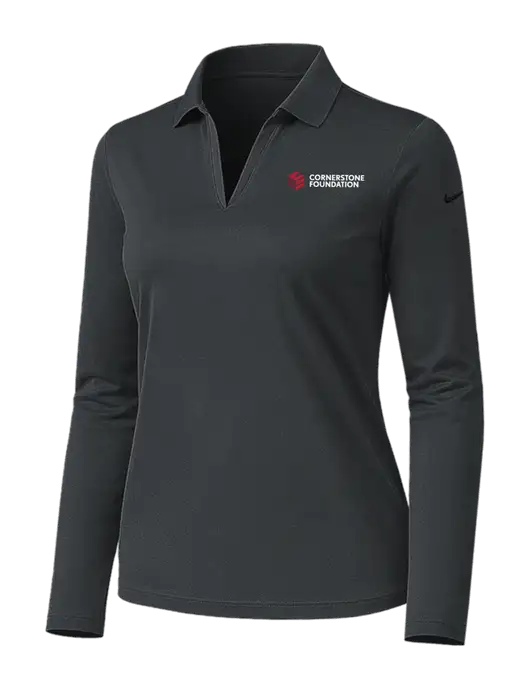 Nike Womens Dark Grey Dri-FIT Micro Pique 2.0 Long Sleeve Polo w/Cornerstone Foundation logo