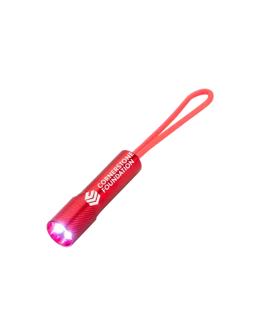 Mini Red LED Flashlight with Silicone Loop w/Cornerstone Foundation logo