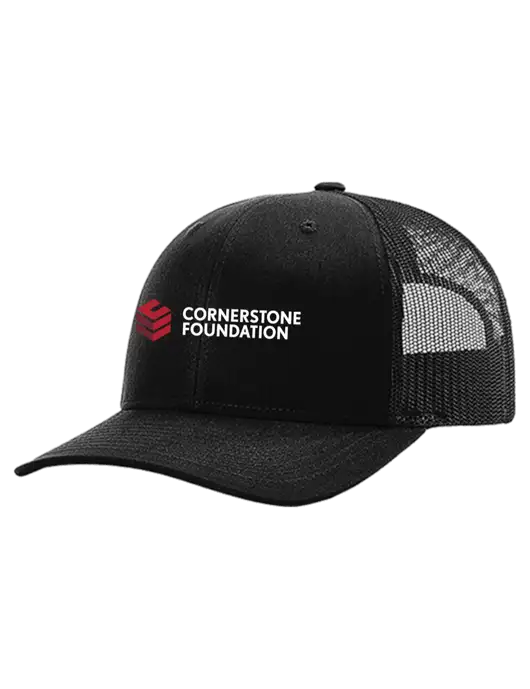 Richardson 112+ R-Flex Black Trucker Cap w/Black Mesh w/Cornerstone Foundation logo