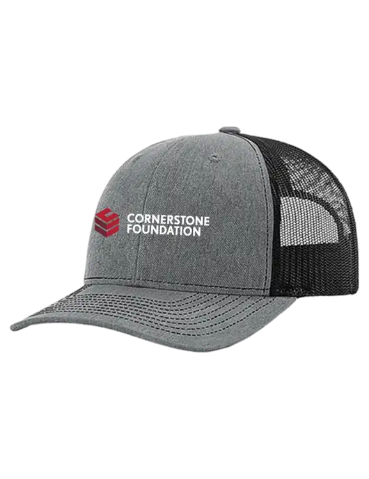 Richardson 112+ R-Flex Medium Grey Heather Trucker Cap w/Black Mesh w/Cornerstone Foundation logo