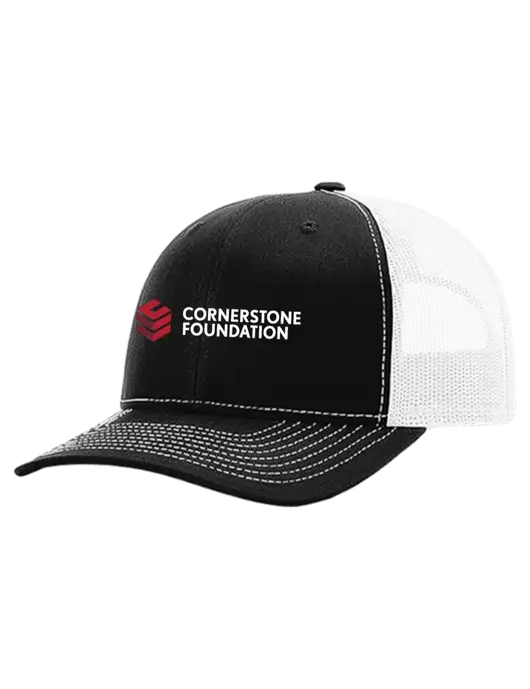 Richardson 112+ R-Flex Black Trucker Cap w/White Mesh w/Cornerstone Foundation logo