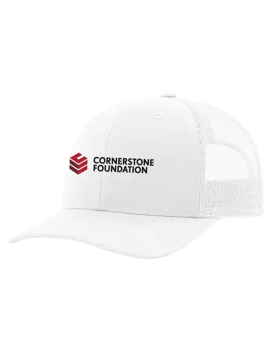 Richardson 112+ R-Flex White Trucker Cap w/White Mesh w/Cornerstone Foundation logo